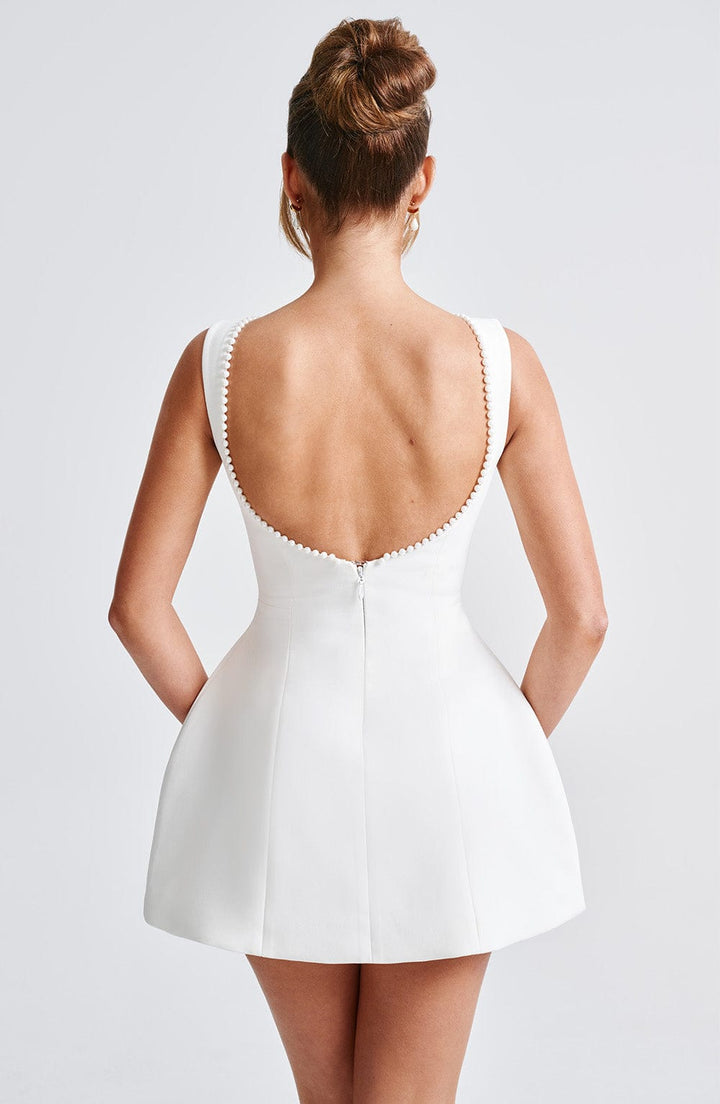 A-Line Mini Bridal Dress with Pearl Trim