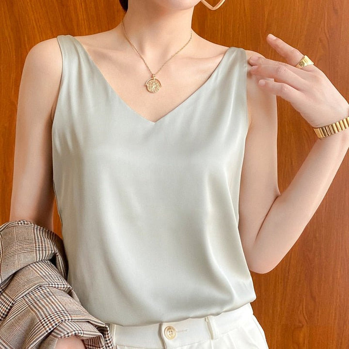 Olivia | Draped Satin Tank Top