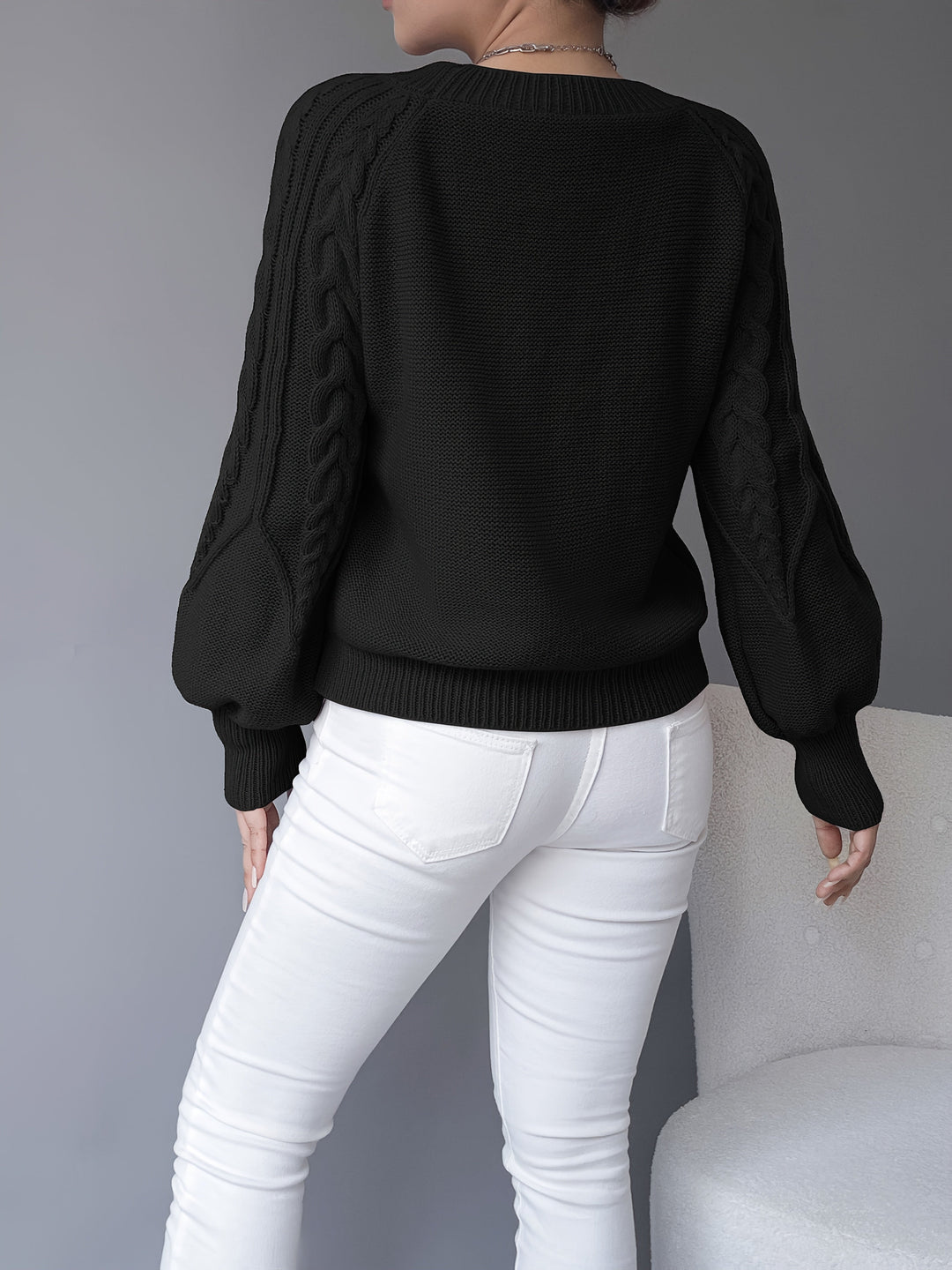 Paula | Cable Knit Jumper with Lantern Sleeves