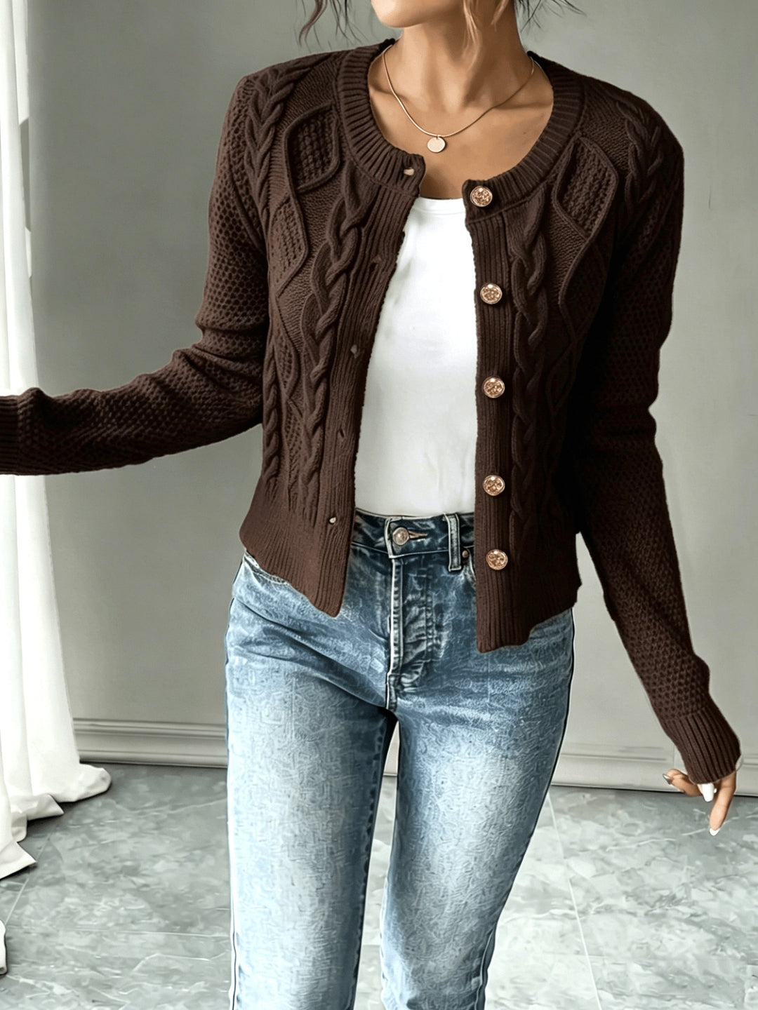 Ella | Chunky Cable Knit Button Cardigan