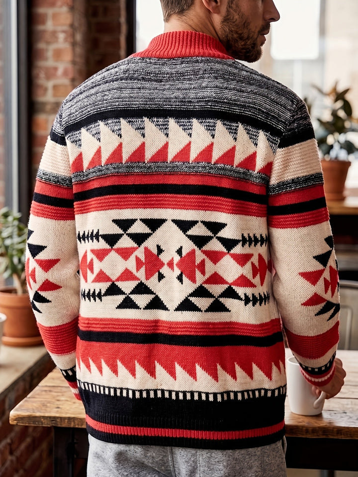 Daniel | Patterned Zip-Up Cardigan with Stand Collar
