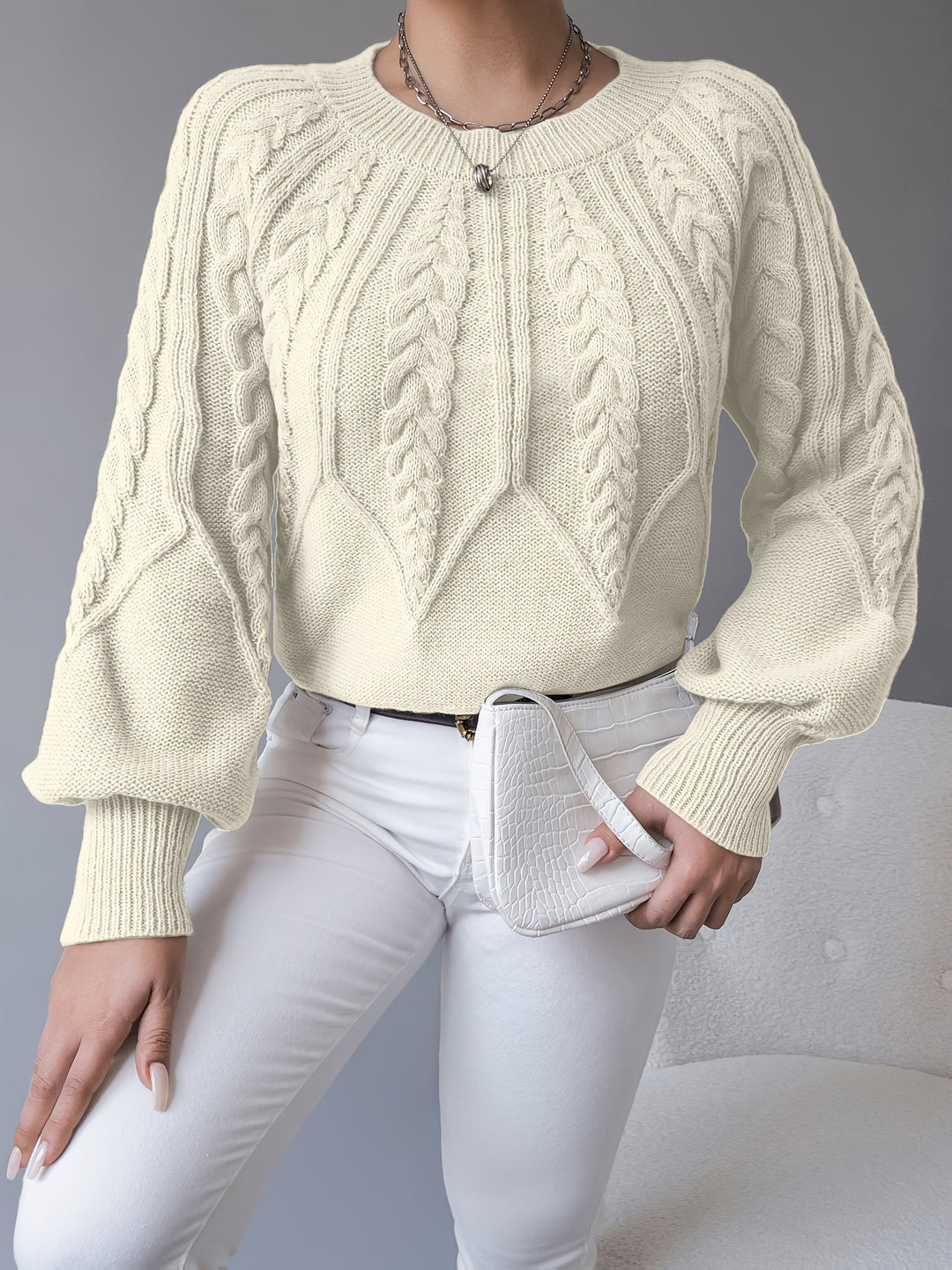 Paula | Cable Knit Jumper with Lantern Sleeves