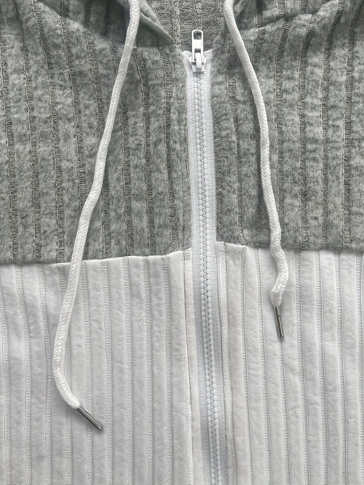 Rosie | Two-Tone Hooded Zip-Up Knit Jacket