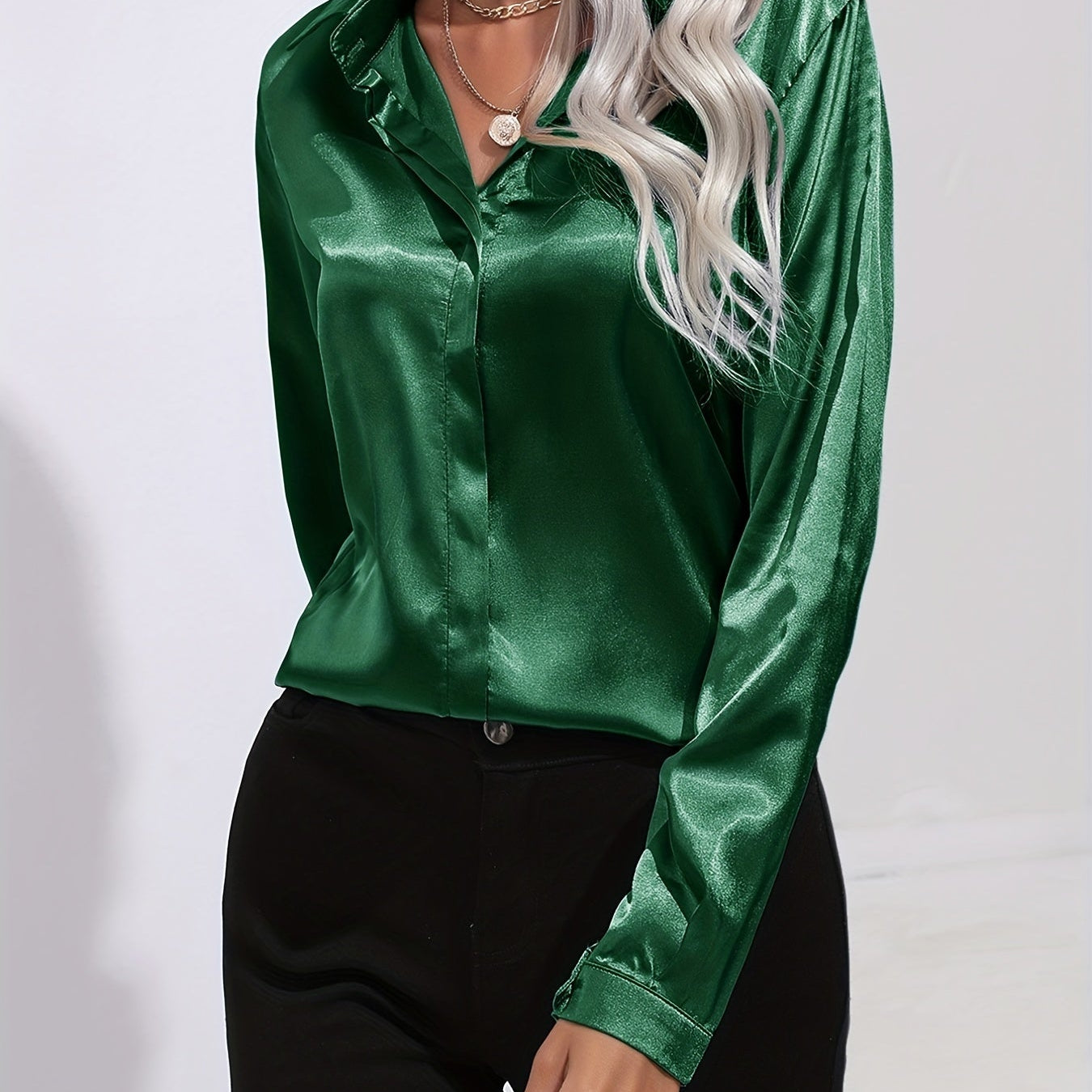 Satin Button-Down Blouse | Luxurious Feel, Professional Elegance