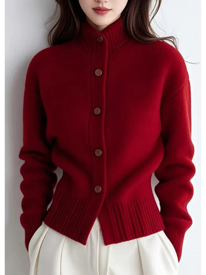 Freya | High-Neck Button Cardigan with Ribbed Cuffs