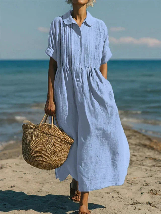 Lisa | Cotton Midi Shirt Dress with Collar
