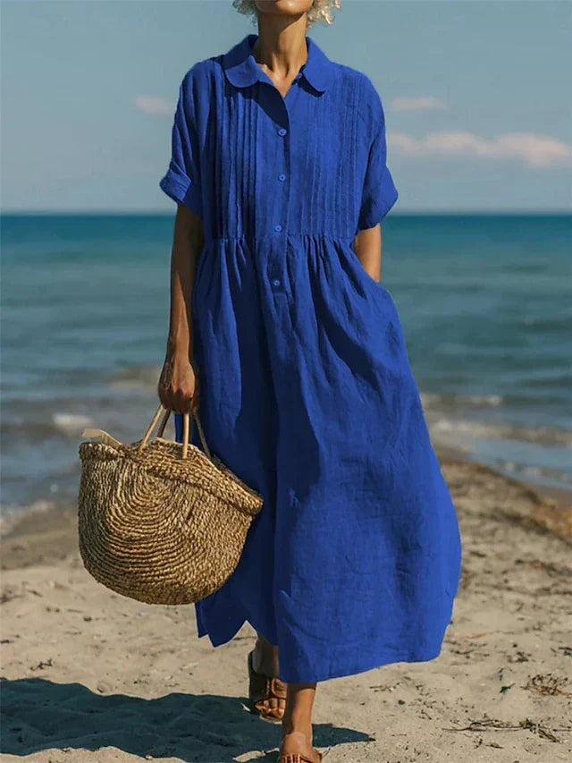 Lisa | Cotton Midi Shirt Dress with Collar