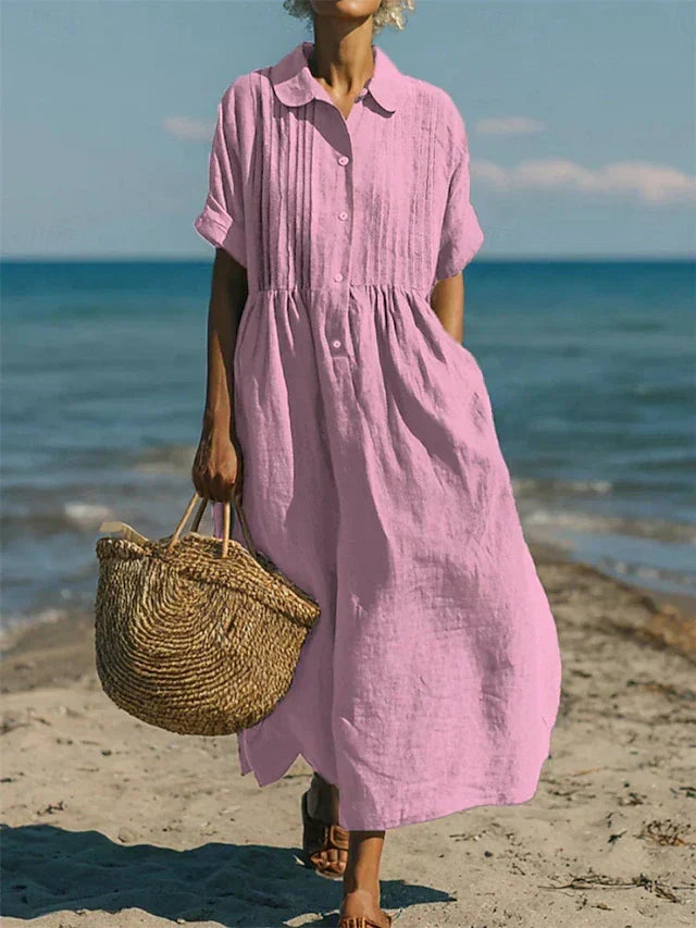 Lisa | Cotton Midi Shirt Dress with Collar