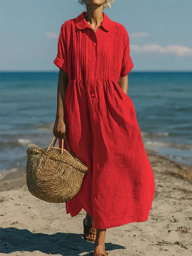 Lisa | Cotton Midi Shirt Dress with Collar