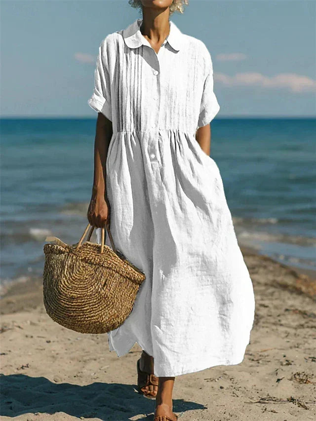Lisa | Cotton Midi Shirt Dress with Collar