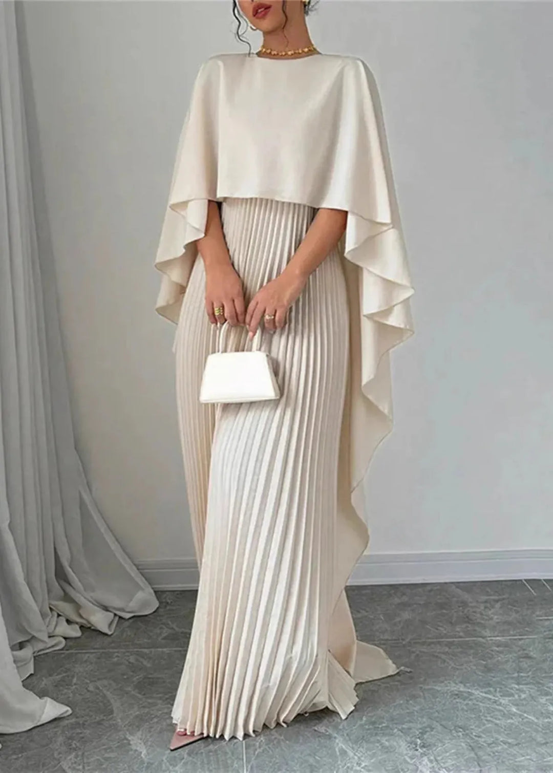 Makayla | Maxi Dress with Pleated Cape for Occasions