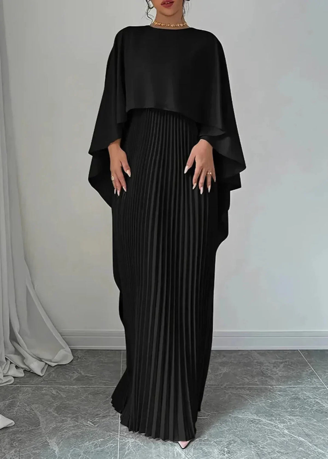 Makayla | Maxi Dress with Pleated Cape for Occasions