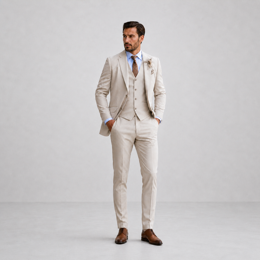 Men's Three-Piece Linen Suit with Waistcoat | Summer Elegance