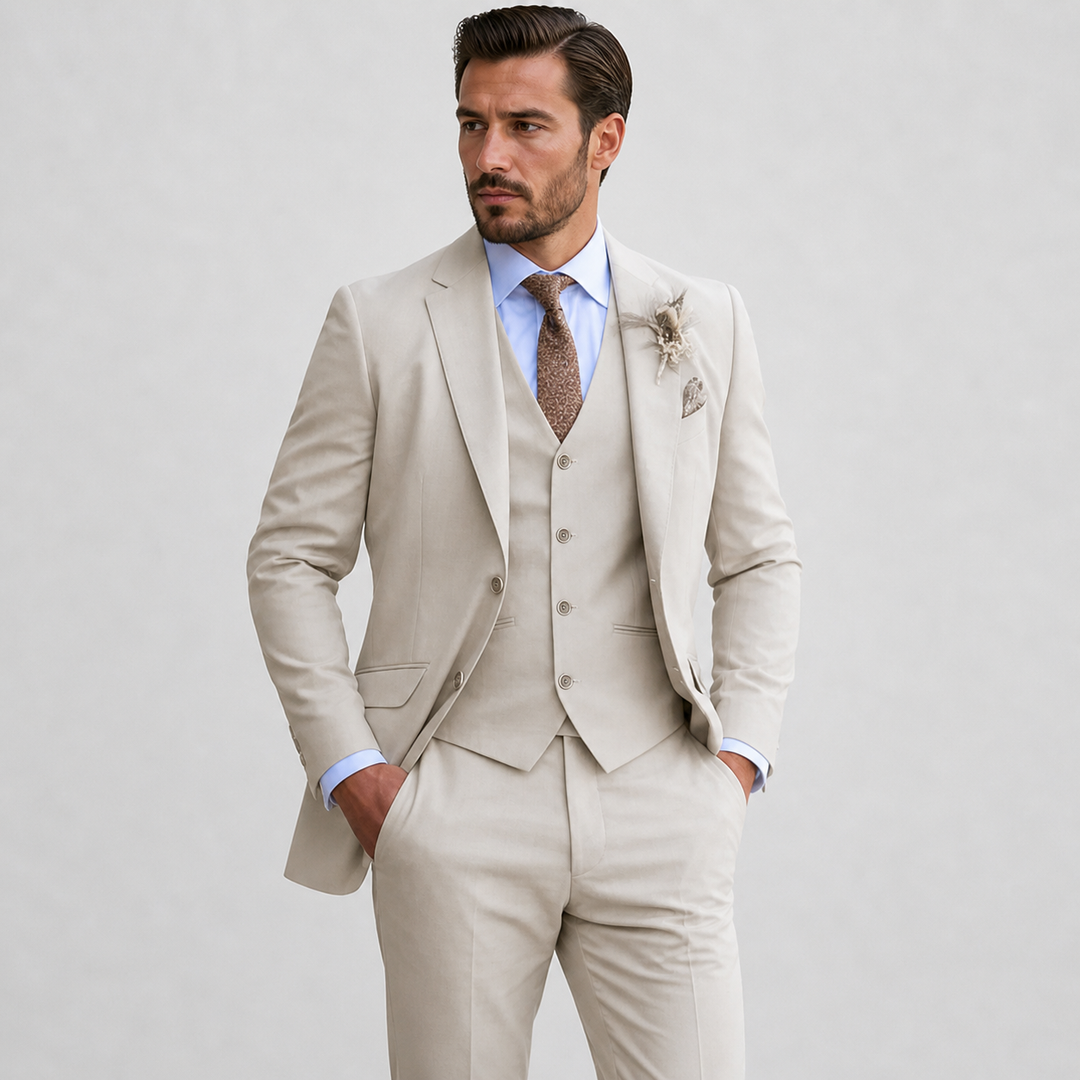 Men's Three-Piece Linen Suit with Waistcoat | Summer Elegance