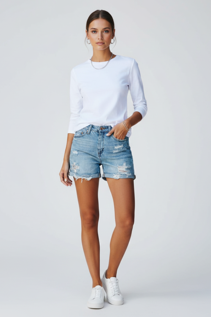 Charlotte | Casual Denim Shorts with Fringe