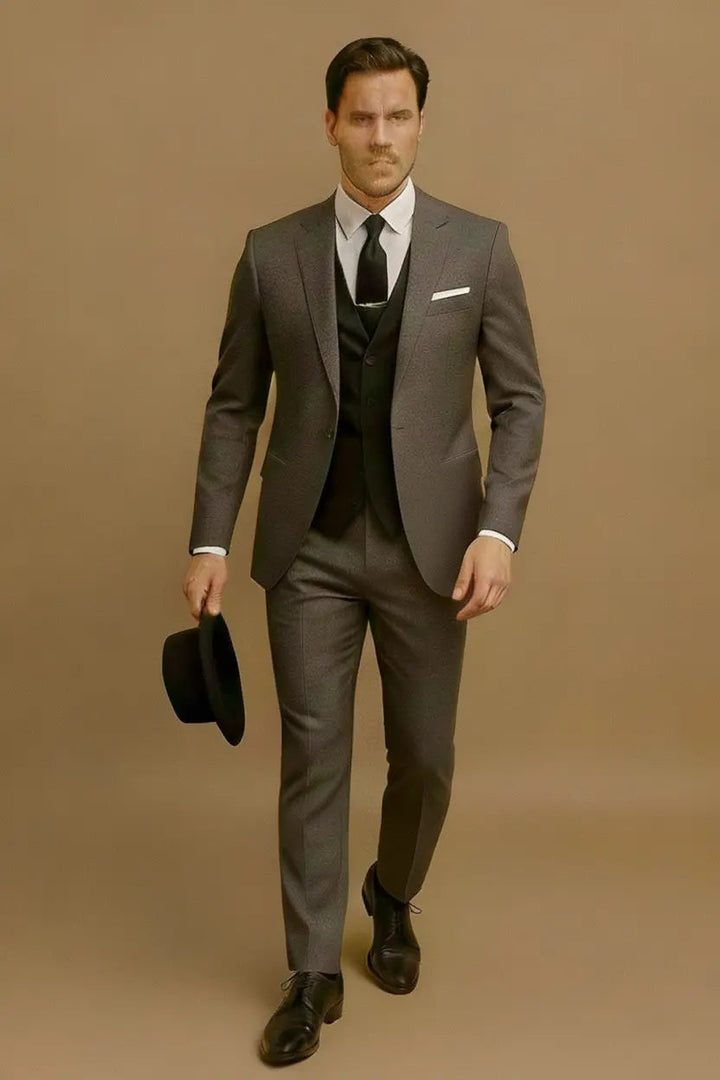 Men's Slim-Fit Three-Piece Suit, Green | Modern Formal Wear