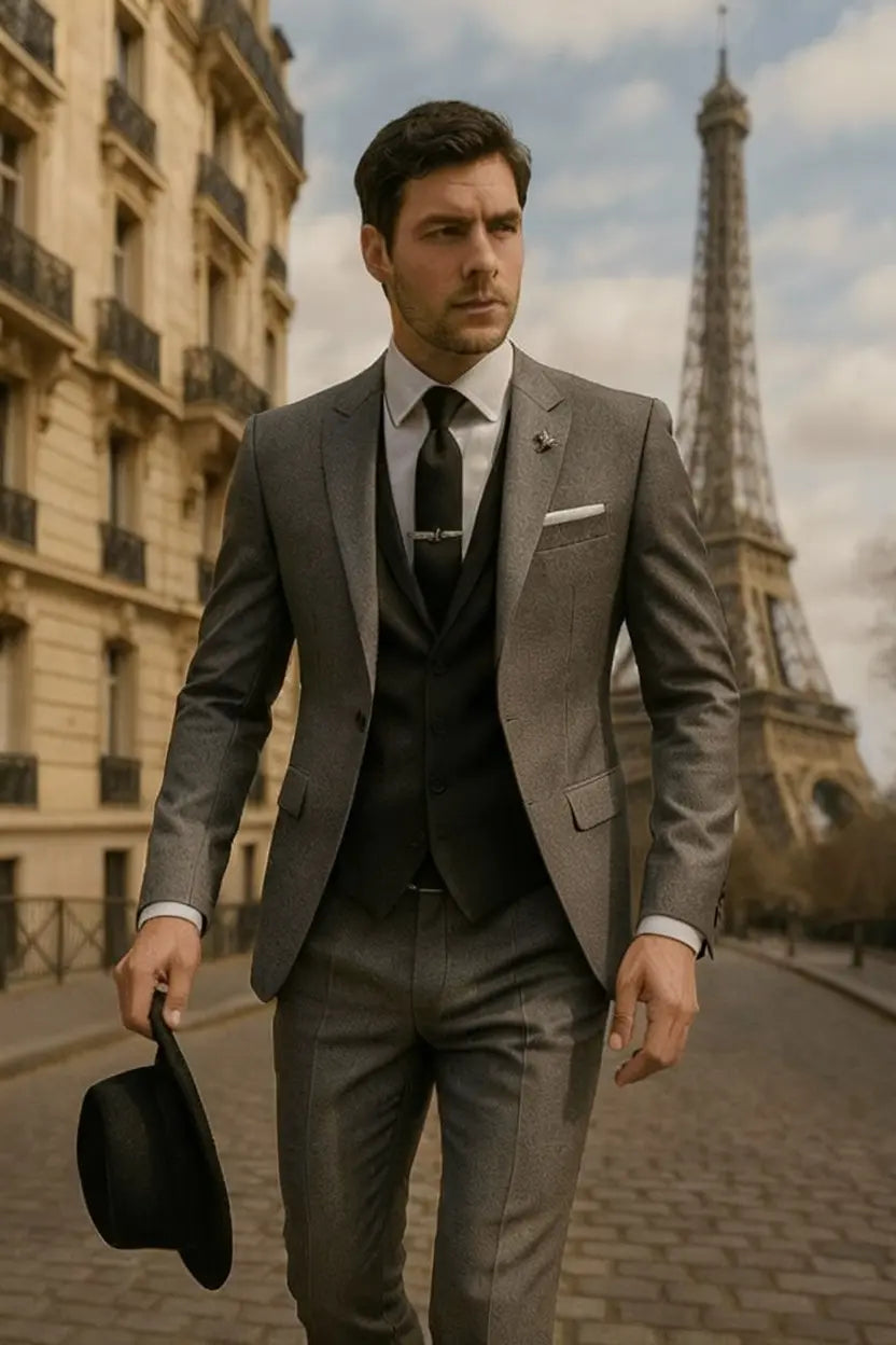Men's Slim-Fit Three-Piece Suit, Green | Modern Formal Wear