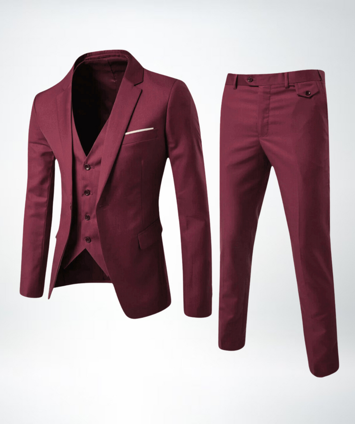 Men's Slim-Fit Three-Piece Suit, Navy Blue Peak Lapel | Elegant