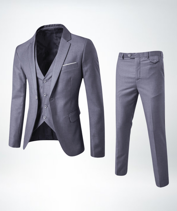 Men's Slim-Fit Three-Piece Suit, Navy Blue Peak Lapel | Elegant