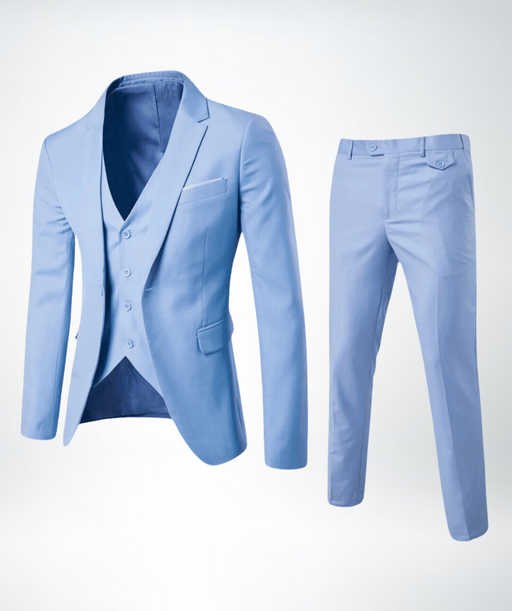 Men's Slim-Fit Three-Piece Suit, Navy Blue Peak Lapel | Elegant