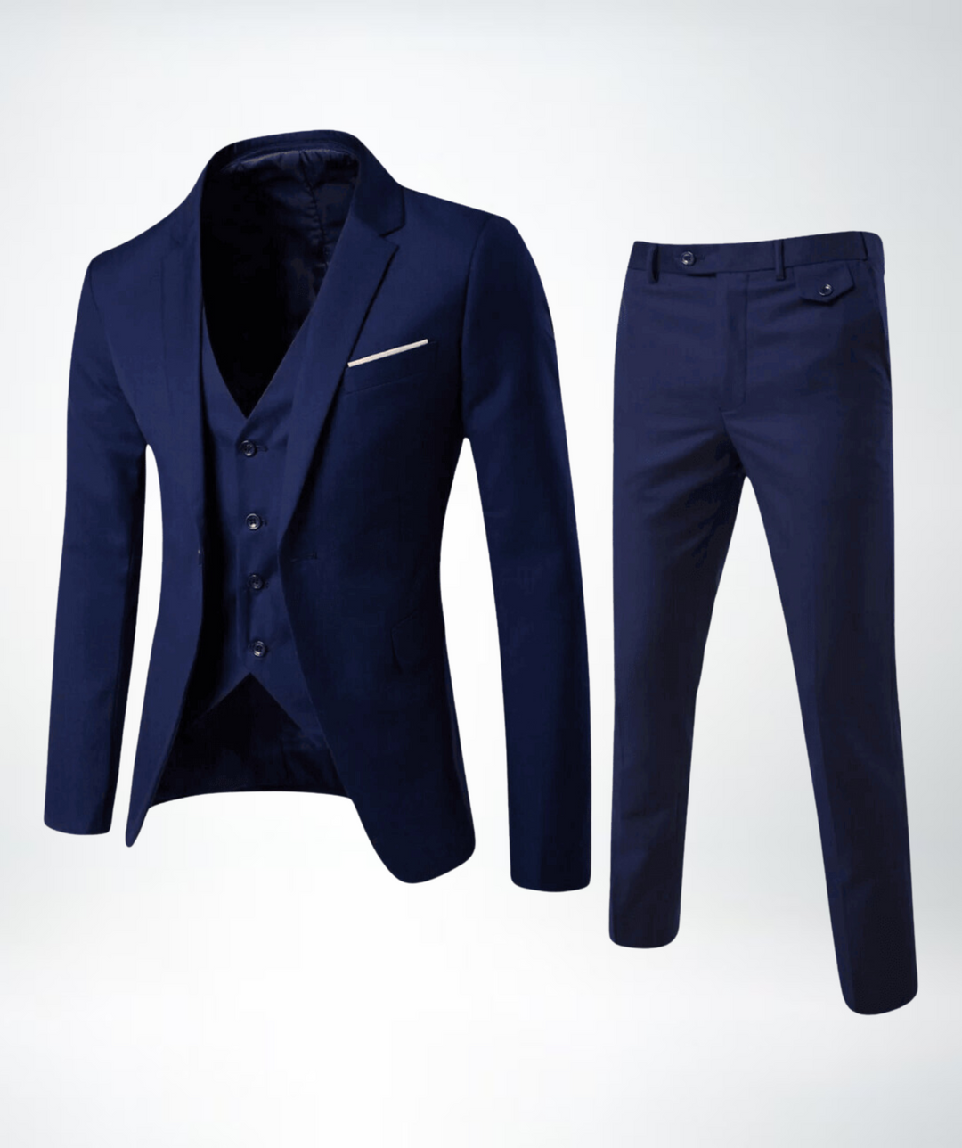 Men's Slim-Fit Three-Piece Suit, Navy Blue Peak Lapel | Elegant
