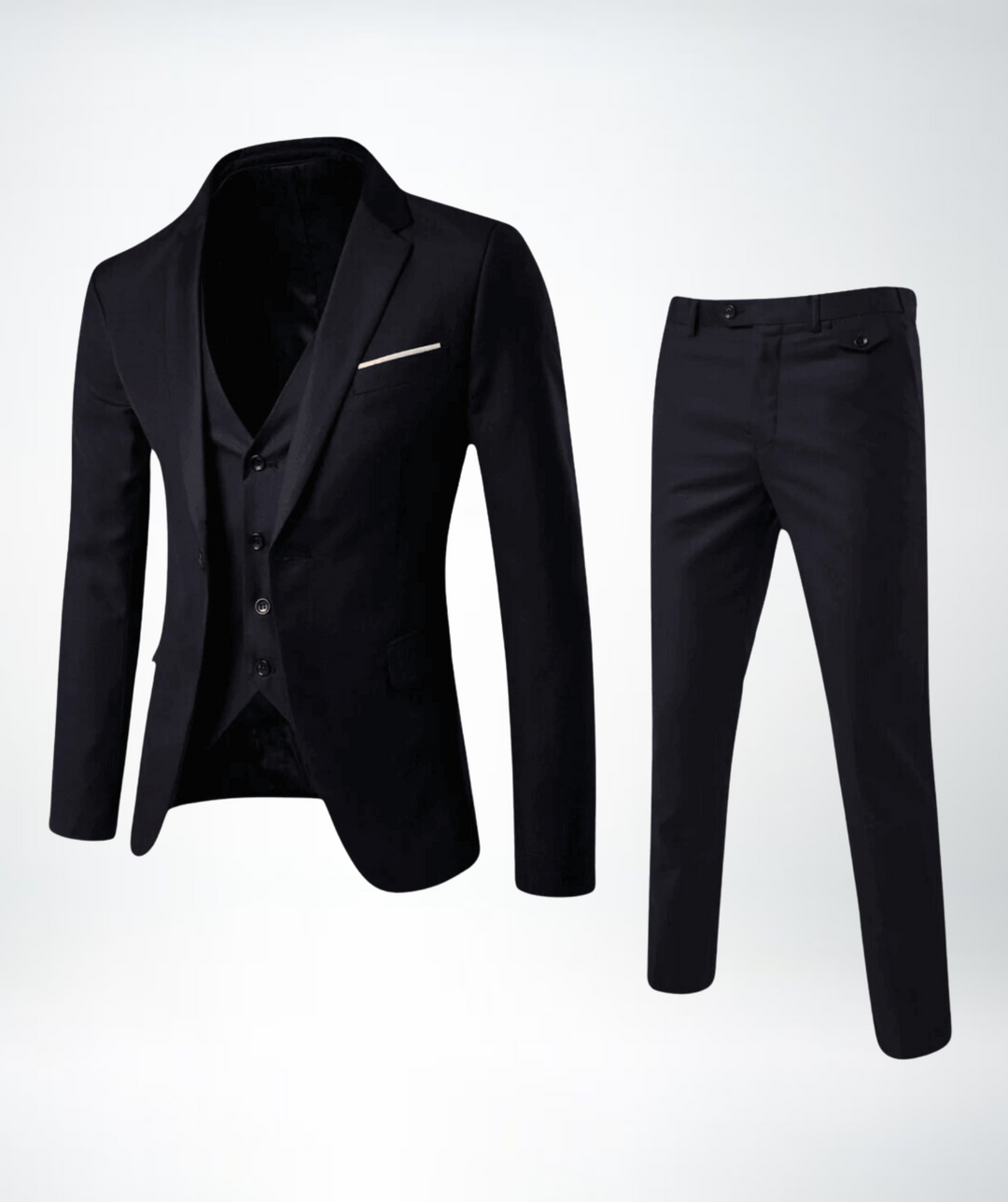 Men's Slim-Fit Three-Piece Suit, Navy Blue Peak Lapel | Elegant