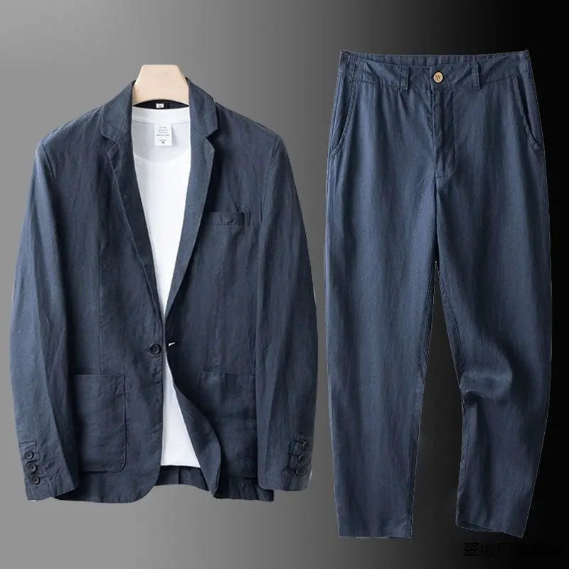 Men's Linen-Blend Suit with Peak Lapel | Smart Casual Refined
