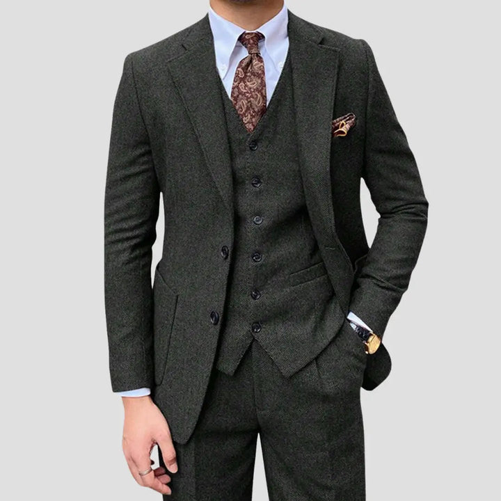 Men's Slim-Fit Three-Piece Suit, Black | Formal Elegance