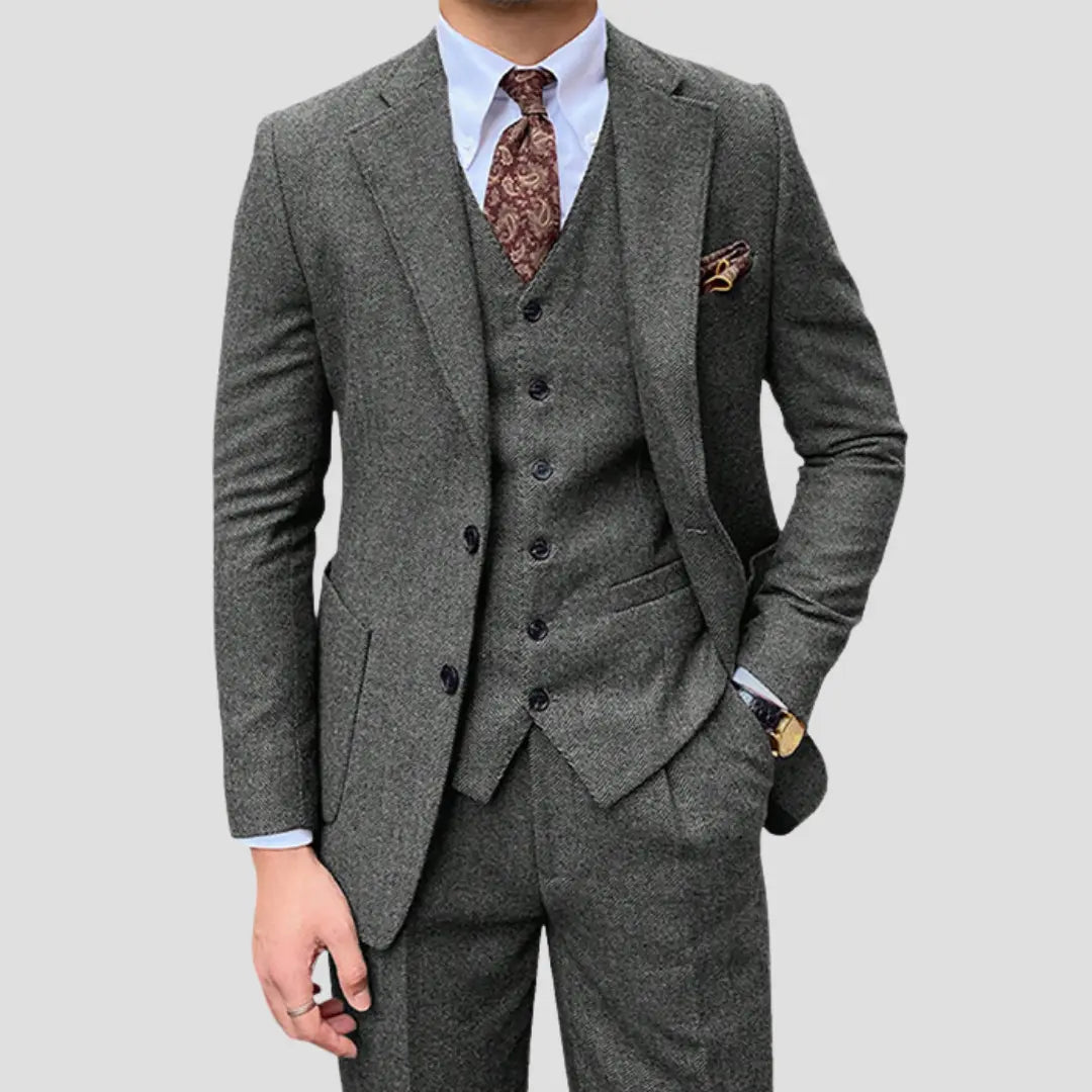 Men's Slim-Fit Three-Piece Suit, Black | Formal Elegance