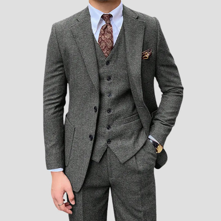 Men's Slim-Fit Three-Piece Suit, Black | Formal Elegance