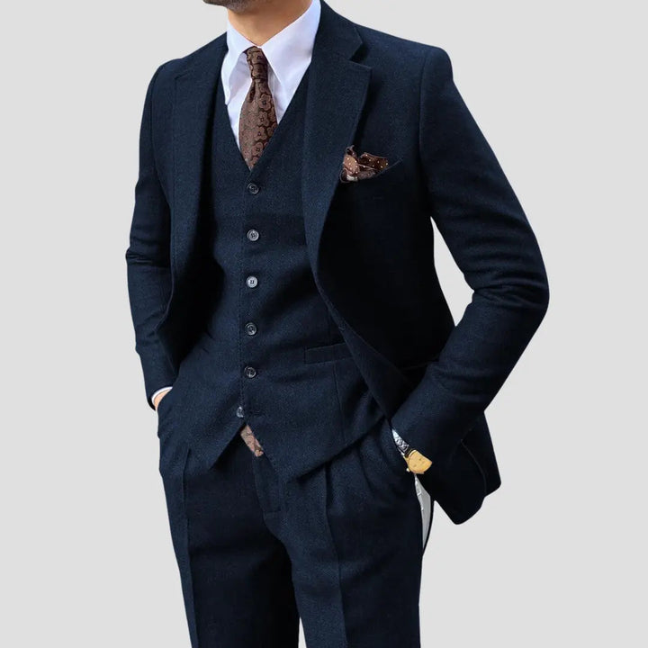 Men's Slim-Fit Three-Piece Suit, Black | Formal Elegance
