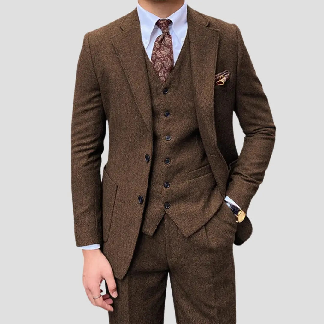 Men's Slim-Fit Three-Piece Suit, Black | Formal Elegance