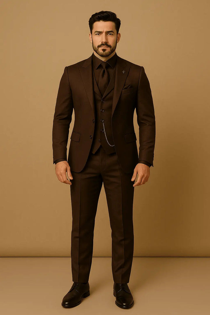 Men's Slim-Fit Three-Piece Suit, Green | Modern Formal Wear