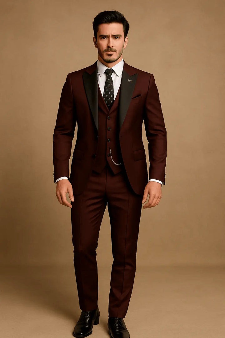 Men's Slim-Fit Three-Piece Suit with Waistcoat | Elegant Green