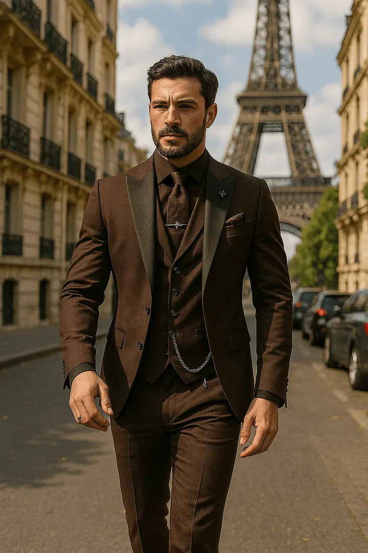 Men's Slim-Fit Three-Piece Suit with Waistcoat | Elegant Green