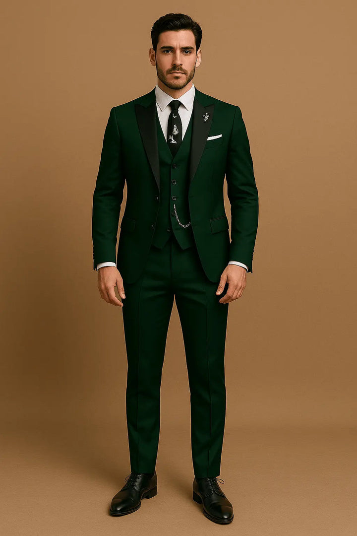 Men's Slim-Fit Three-Piece Suit, Green | Modern Formal Wear