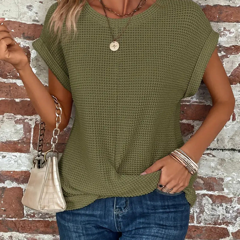 Waffle Knit Casual Tee | Relaxed Comfort with Textured Style