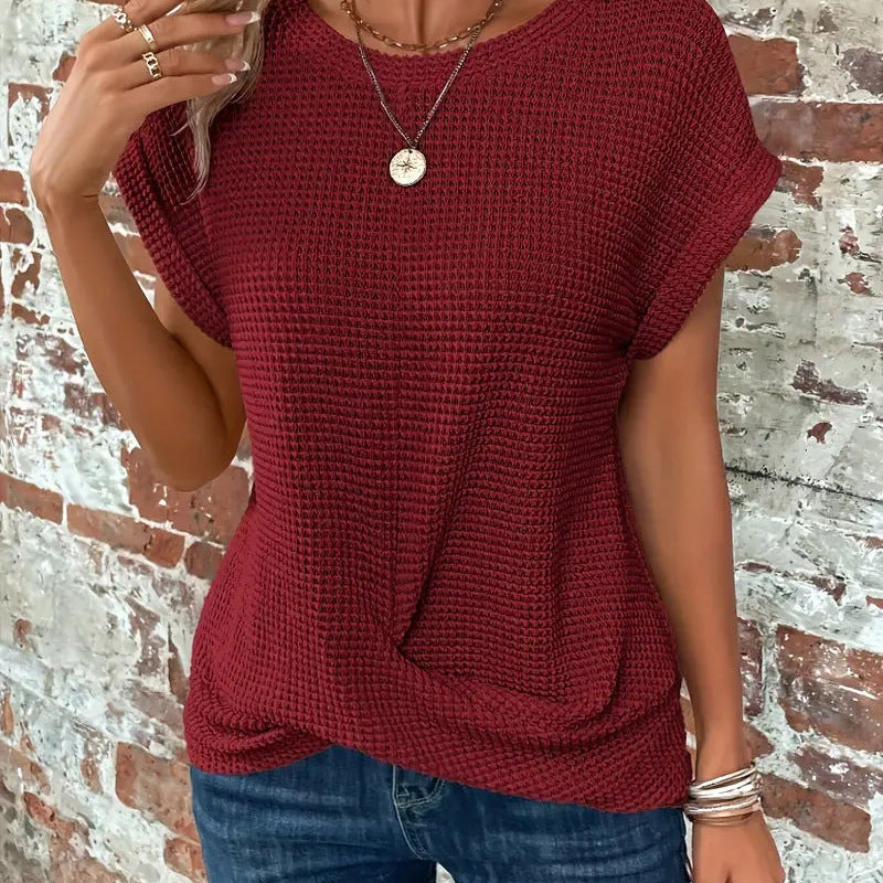 Waffle Knit Casual Tee | Relaxed Comfort with Textured Style