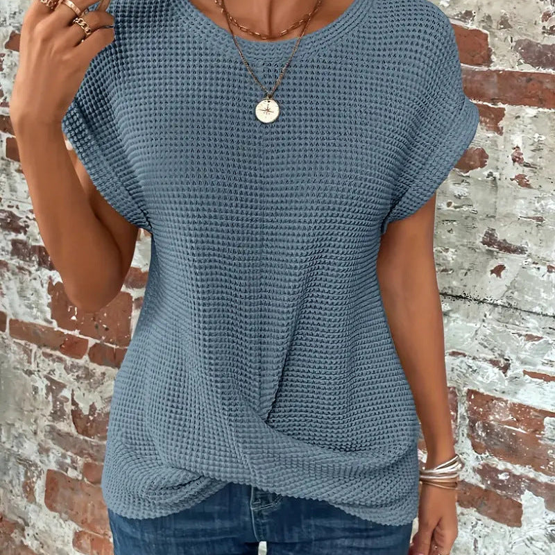 Waffle Knit Casual Tee | Relaxed Comfort with Textured Style