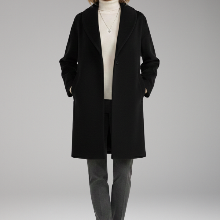 Mid-Length Open-Collar Coat | Clean Lines & Effortless Structure