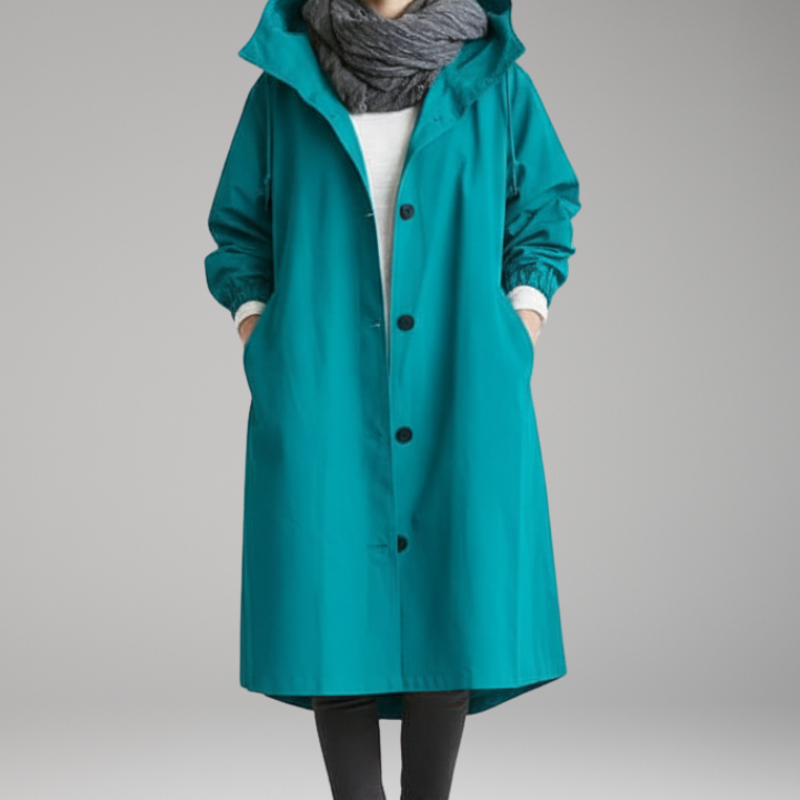 Women's Long Hooded Raincoat | Lightweight Waterproof Protection with Sleek Style