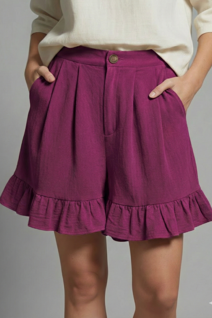 Jacklyn | High-Waisted Ruched Hem Summer Shorts