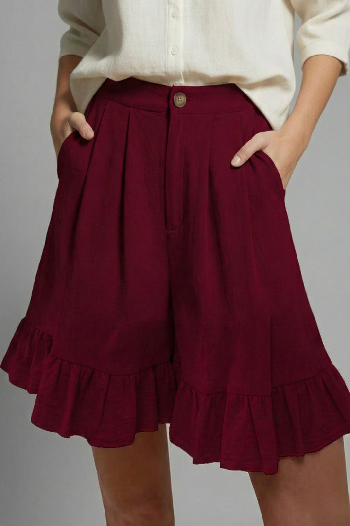 Jacklyn | High-Waisted Ruched Hem Summer Shorts