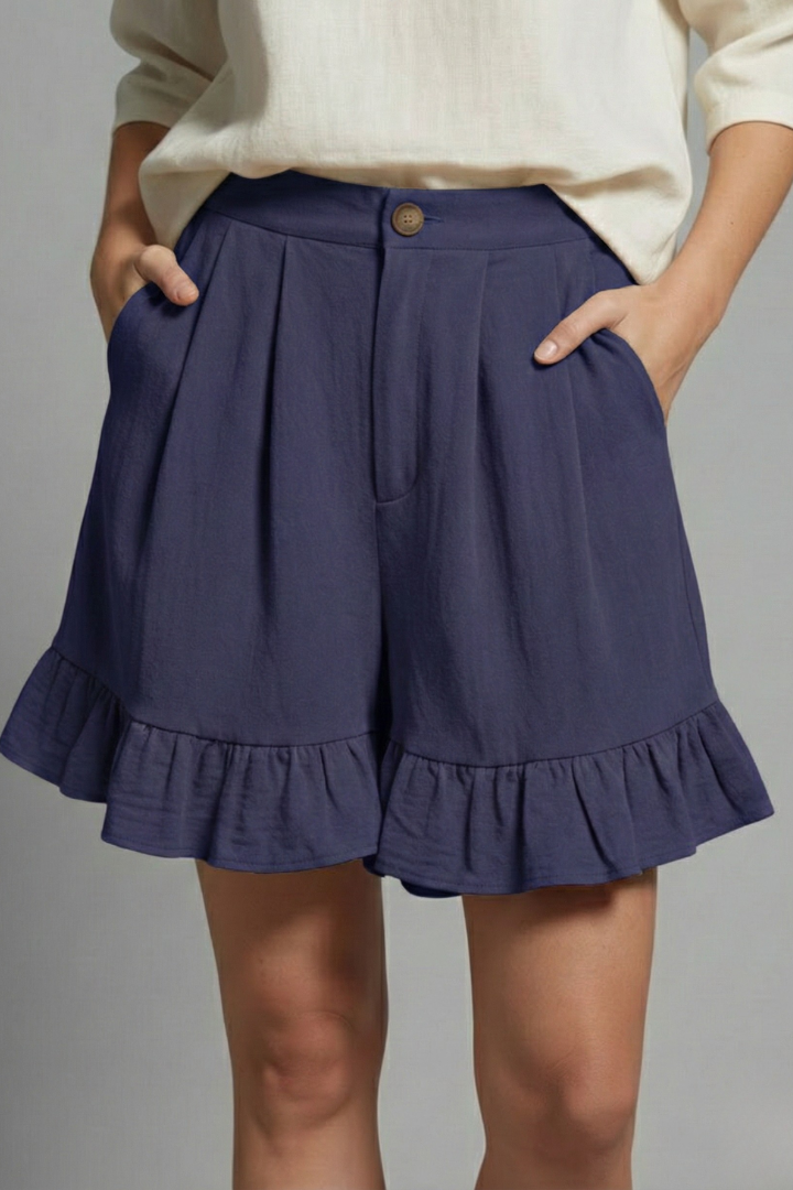 Jacklyn | High-Waisted Ruched Hem Summer Shorts
