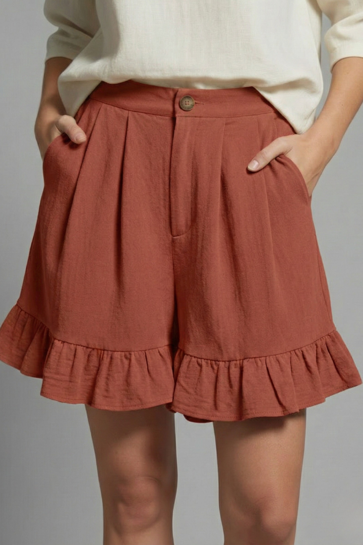 Jacklyn | High-Waisted Ruched Hem Summer Shorts