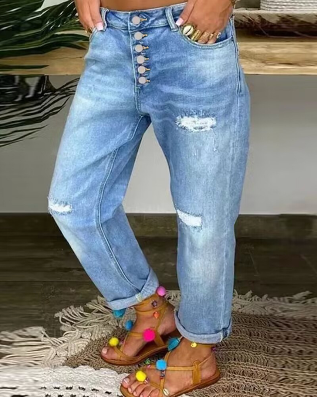 Patricia | Mid-Rise Ripped Cotton Jeans