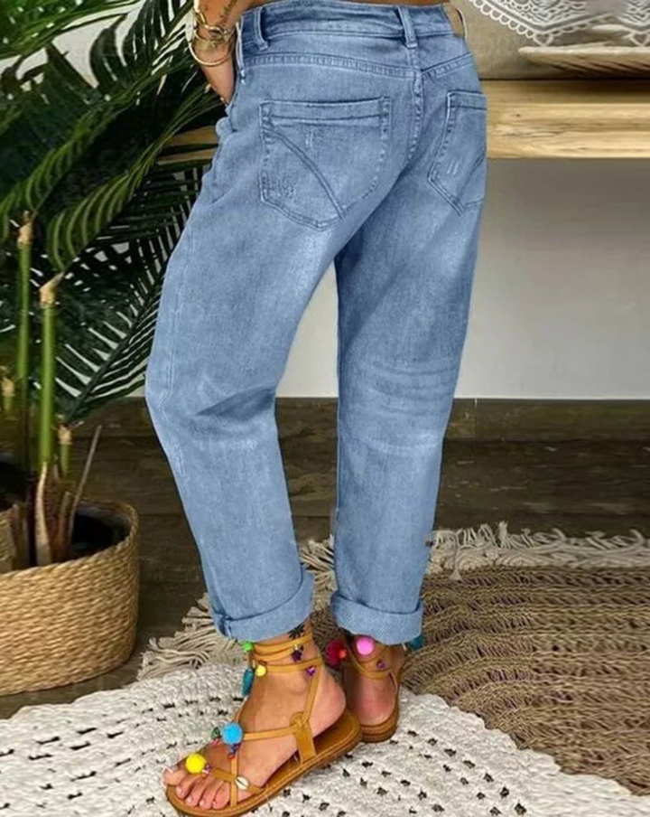 Patricia | Mid-Rise Ripped Cotton Jeans