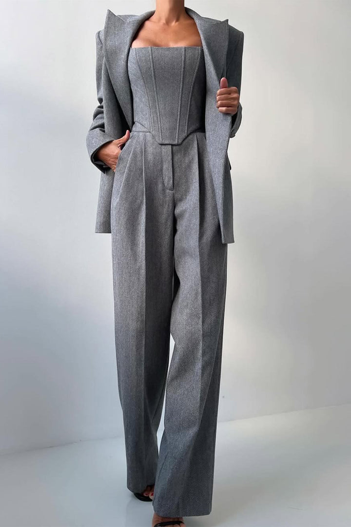 Roisin | Three-Piece Blazer Set with Corset Top