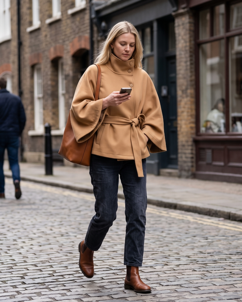Alison | Belted Cape Coat with High Button Collar