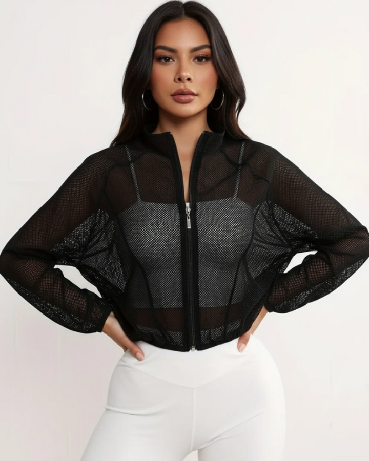 Jane | Cropped Mesh Sports Jacket with Full Zip